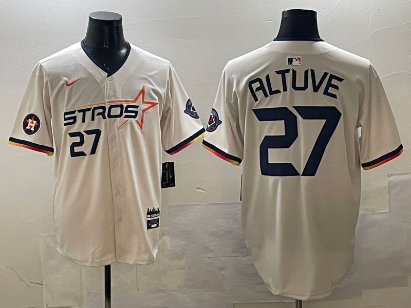 Men Houston Astros 27 Altuve Cream Three generations Joint Name 2025 Nike MLB Jersey style 3
